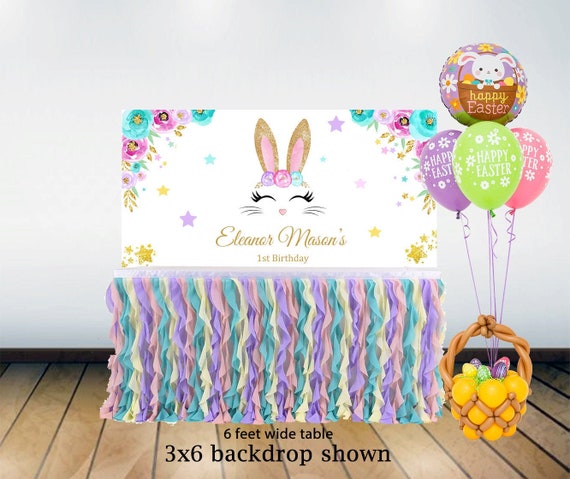 Easter Bunny backdrop | Easter bunny birthday party backdrop| Floral bunny backdrop | Rabbit banner Il_570xn