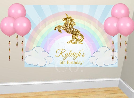 Unicorn birthday backdrop | Unicorn party backdrop| Rainbow unicorn backdrop | Unicorn banner Il_570xn
