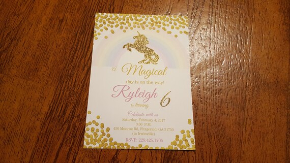 Unicorn birthday invitation | Unicorn invitation | Gold unicorn invitation | Unicorns and rainbows invitations Il_570xn