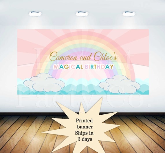Rainbow birthday backdrop | Rainbow and ocean birthday backdrop| Rainbow banner Il_570xn
