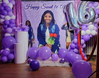 Custom Photo Sweet 16 backdrop for Birthday Parties or Graduations | Step and Repeat Photo Backdrop that is Personalized