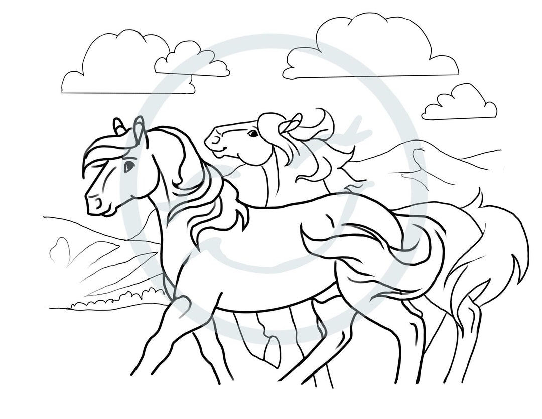 Wild Horse Coloring Page Set, Coloring Pages, Horse Coloring Pages ...