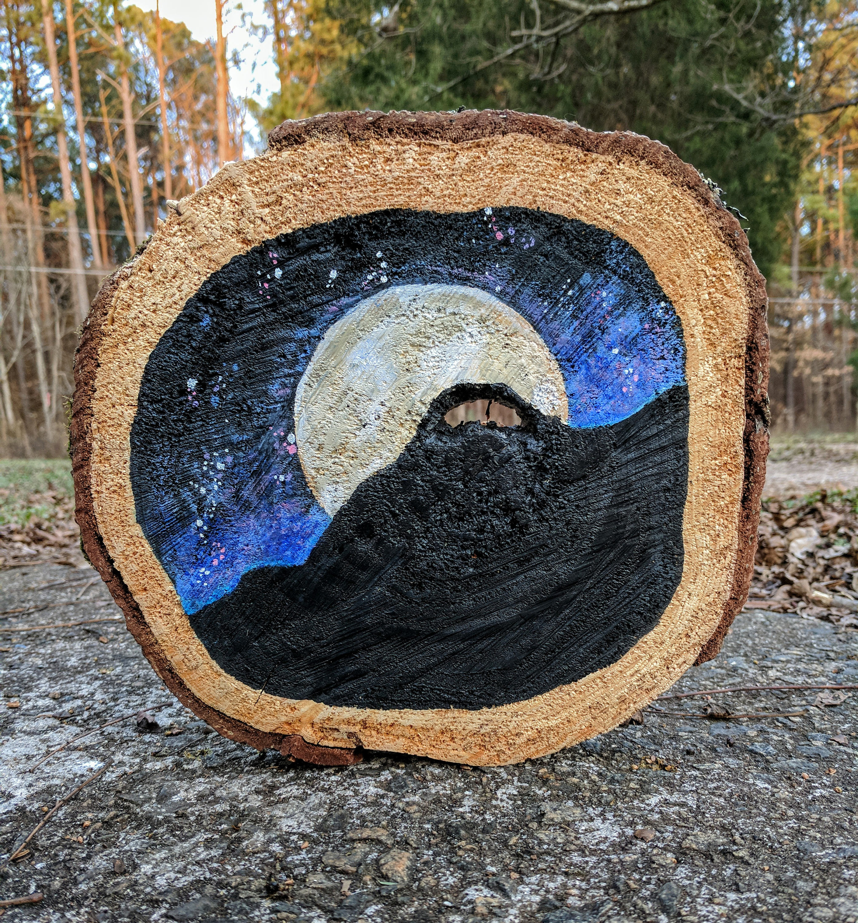 moon art wood slice art painting wood art natural wood Etsy