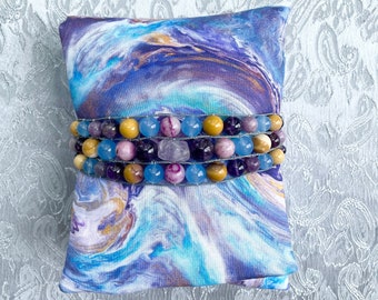 Purple/Blue Swirl Tarot Bag/Pouch with Amethyst, Mookaite, Sugilite, Blue Chalcedony Beads| Card Case| Deck Holder| Tarot Gift