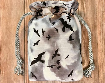 Flying Crows Drawstring Tarot/Oracle Card Bag| Fully Lined| Twisted Satin Cording| Rune Bag| Tarot Gift