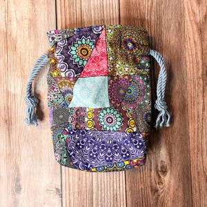 Patchwork Patterned Drawstring Tarot/Oracle Card Bag| Fully Lined| Twisted Satin Cording| Rune Bag| Tarot Gift image 3
