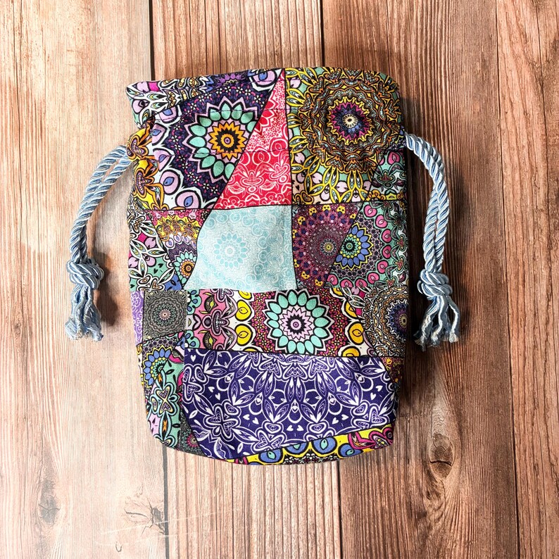Patchwork Patterned Drawstring Tarot/Oracle Card Bag| Fully Lined| Twisted Satin Cording| Rune Bag| Tarot Gift image 3