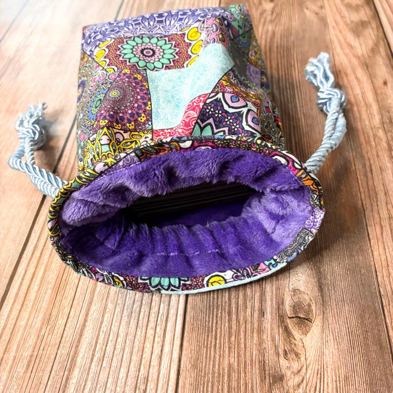 Patchwork Patterned Drawstring Tarot/Oracle Card Bag| Fully Lined| Twisted Satin Cording| Rune Bag| Tarot Gift image 4