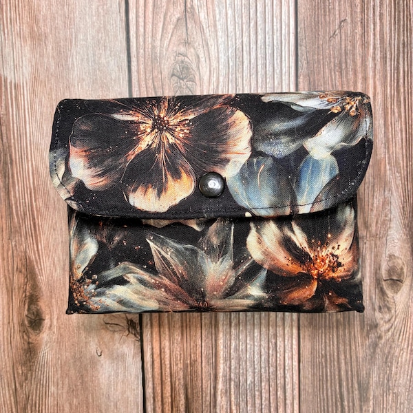 Dark Flowers Tarot/Oracle Card Case with Inner Pocket and Snap Closure for Standard Sized Cards| Deck Holder| Tarot Gift