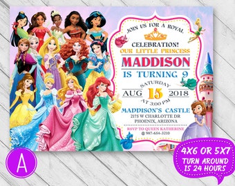 disney princess birthday invitation disney princess etsy