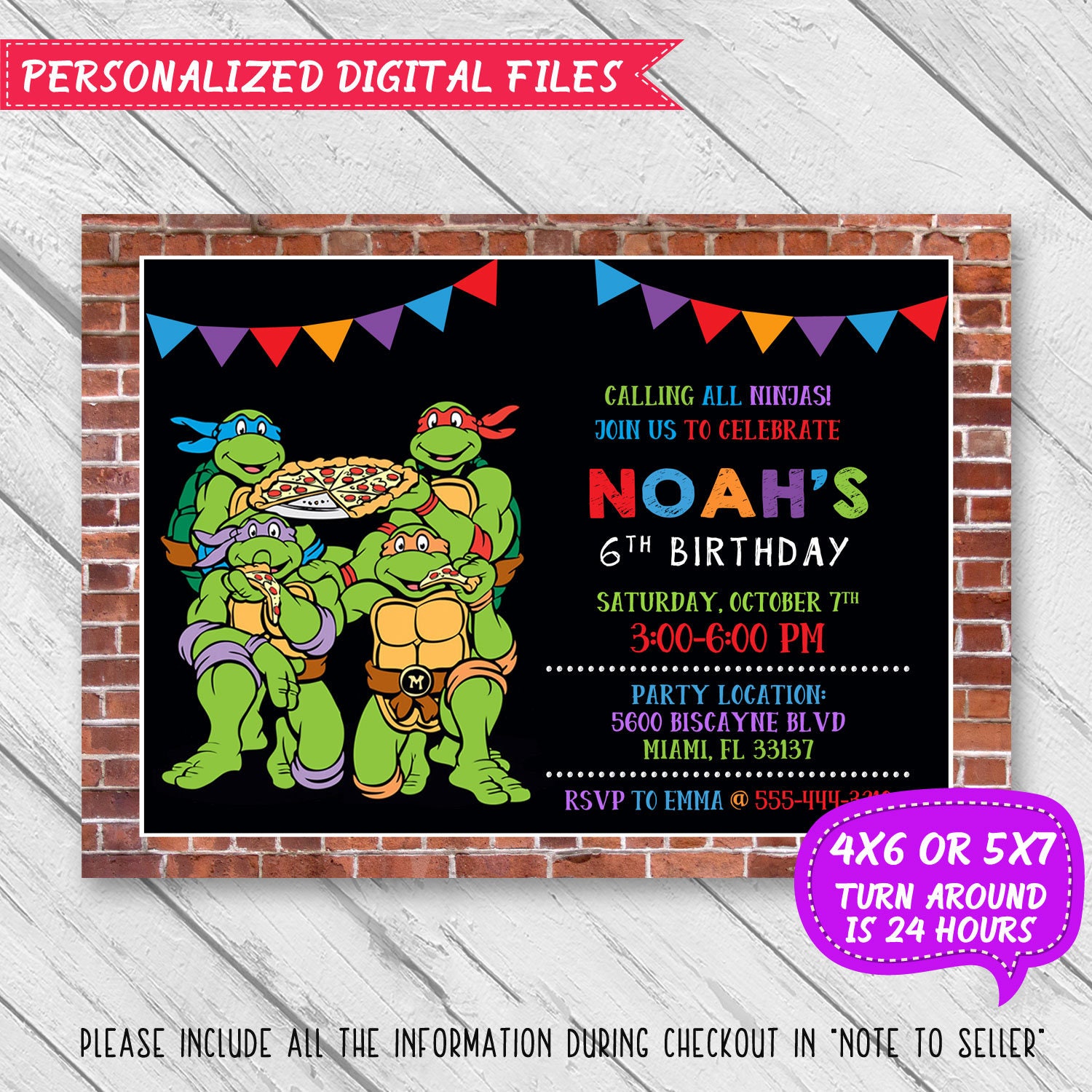 Ninja Turtle Birthday Invitation Ninja Turtle Invitation | Etsy