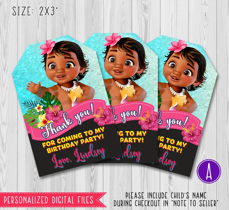 Moana thank you tags Baby Moana Birthday thank you tag Moana | Etsy