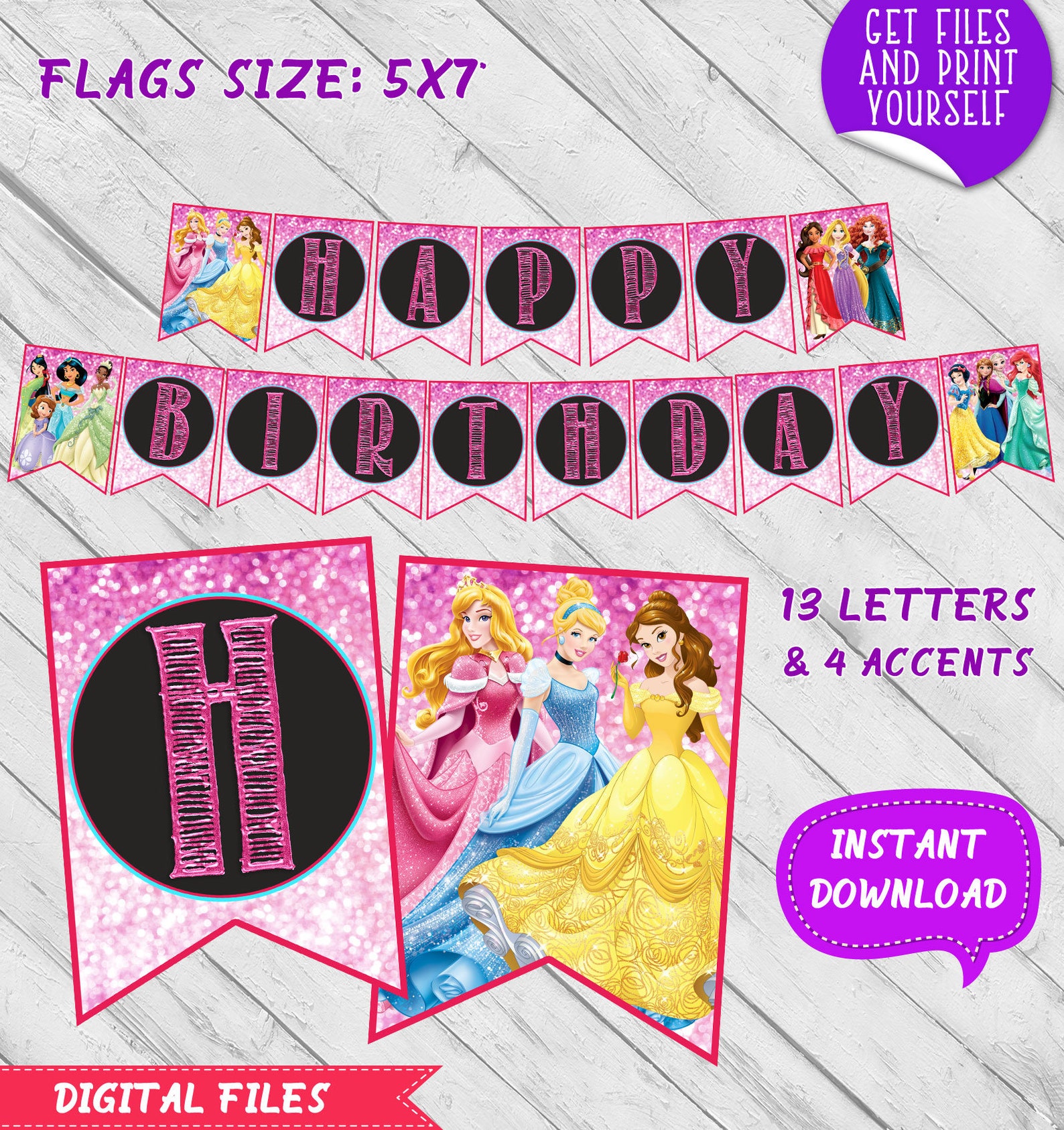 Disney princess banner Princess party Disney princess flags | Etsy