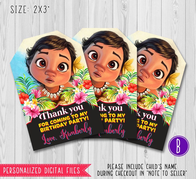 Moana Thank You Tags Baby Moana Birthday Thank You Tag Moana | Etsy