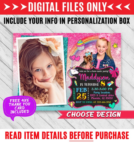 JoJo birthday, JoJo Invitation, JoJo Birthday Invitation, JoJo invite, JoJo party, JoJo Siwa invitation, JoJo Siwa birthday digital card