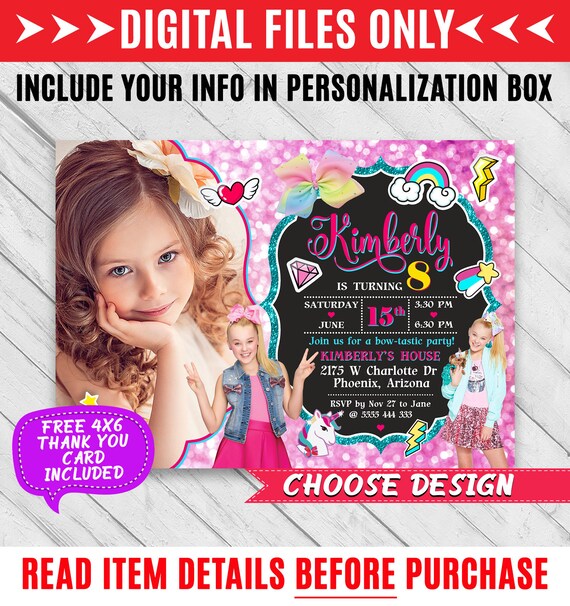 JoJo birthday, JoJo Invitation with photo, JoJo Siwa Birthday Invitation, JoJo Siwa invite, JoJo Siwa party, JoJo Siwa bow JoJo digital Card