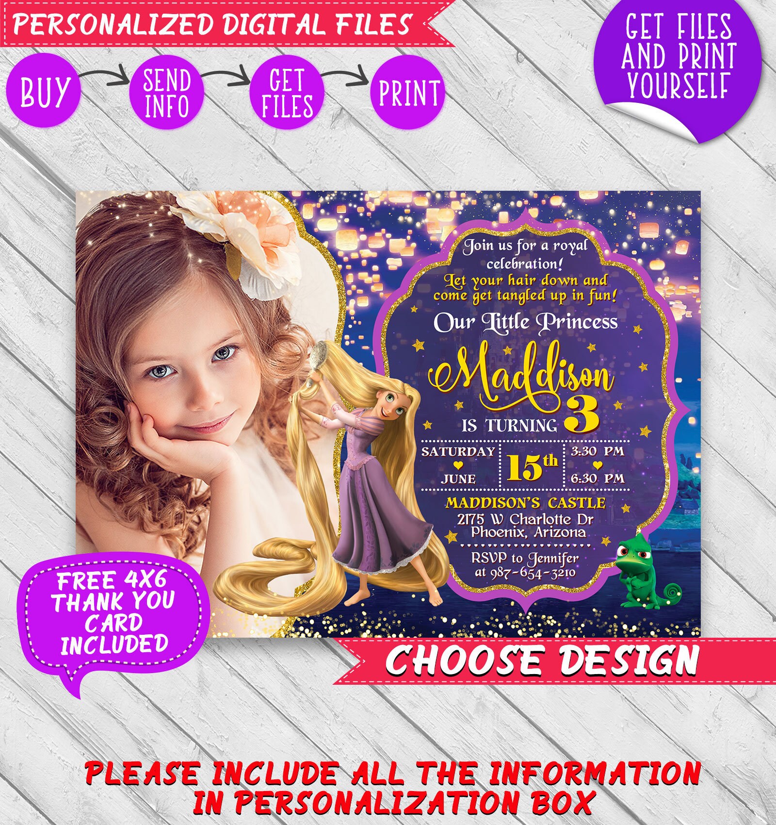 Rapunzel invitation, Rapunzel birthday invitation, Rapunzel tangled, …