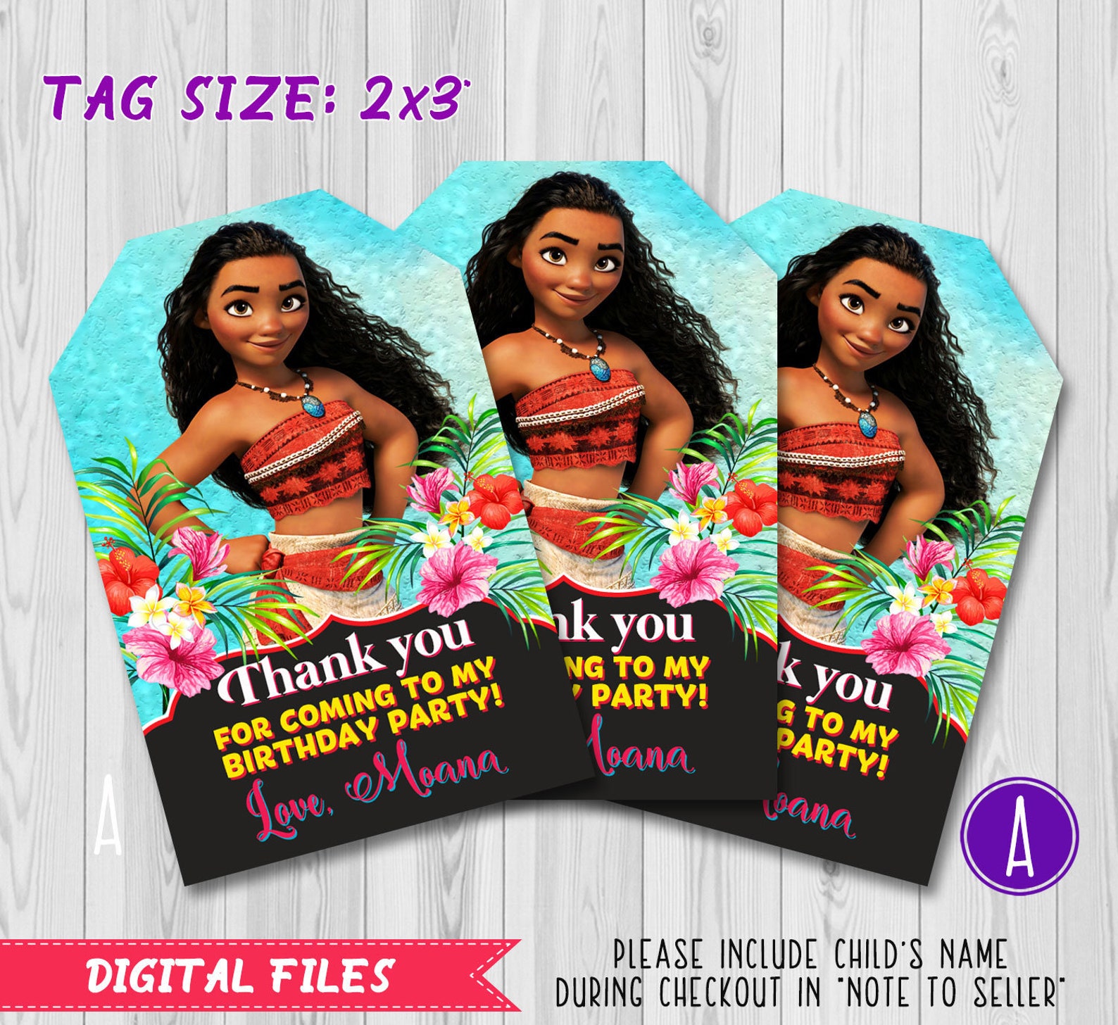 Moana thank you tags Moana Birthday thank you tag Moana | Etsy