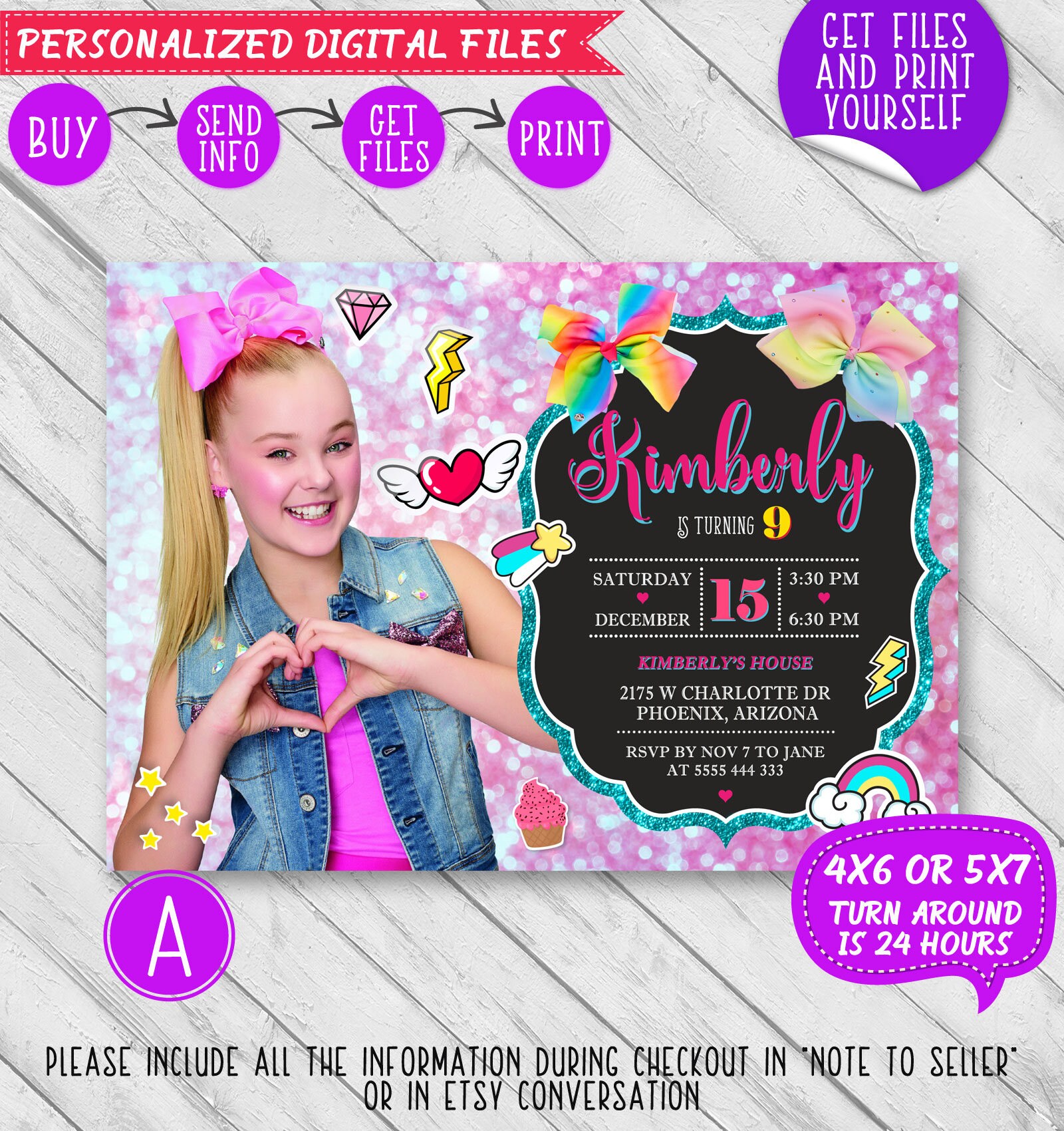 JoJo Siwa Invitation JoJo Siwa Birthday Invitation JoJo Siwa | Etsy