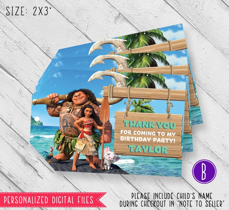 Moana Thank You Tags Moana Birthday Thank You Tag Moana | Etsy