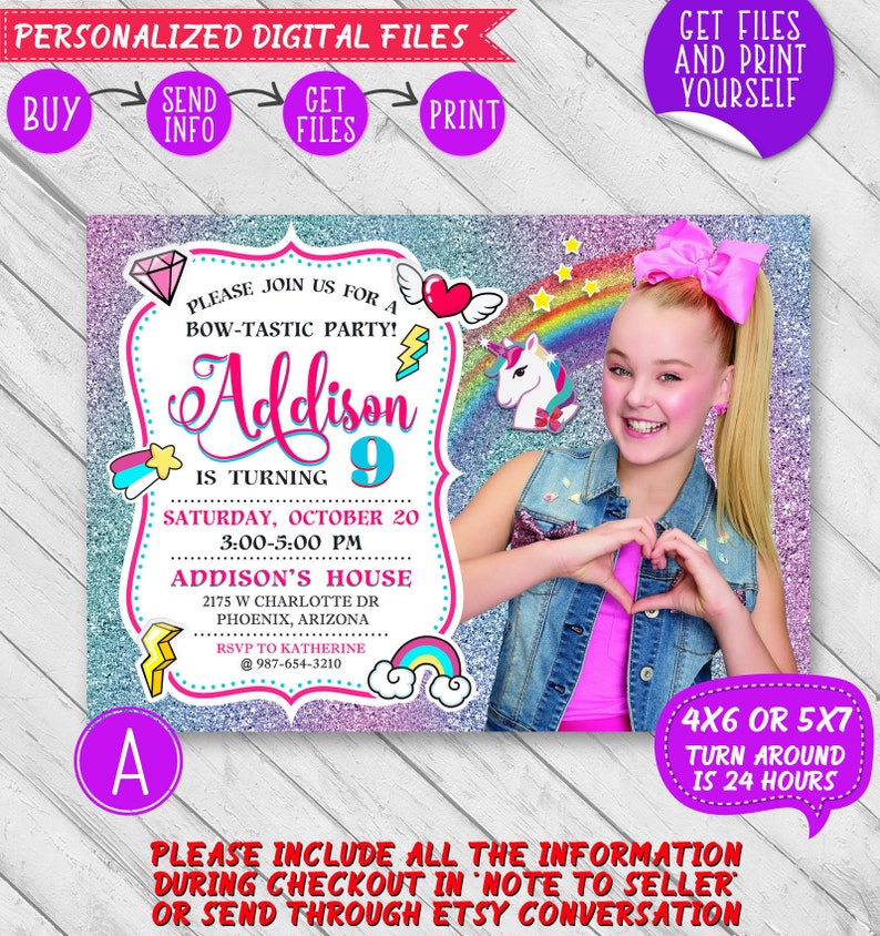 JoJo Siwa Birthday Invitation JoJo Siwa Invitation JoJo Siwa | Etsy
