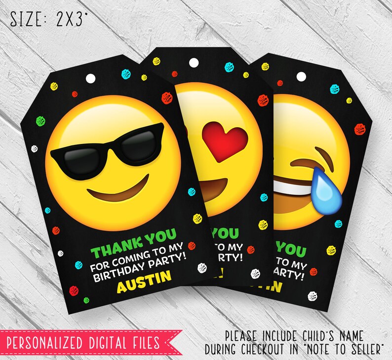 Emoji thank you tags Emoji thank you card Emoji favor tags | Etsy