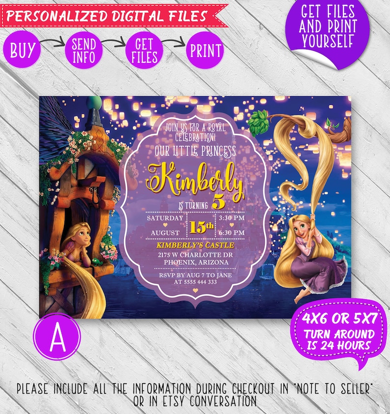 Tangled Invitation Rapunzel Invitation Rapunzel Birthday Etsy