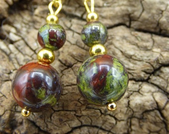 Dragon's Blood Jasper / Heliotrope ~ Gemstone Earrings ~ GOA ~ Hippie ~ Boho ~ Ethnic ~ Nature ~ Healing Stone ~ Nature ~ Earrings ~ Stainless Steel ~ Rarity