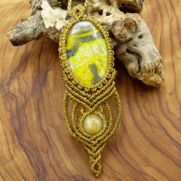 Eclipse Jasper Bumble Bee ~ Collier de pierres précieuses en macramé ~ HIPPIE ~ GOA ~ Boho ~ Ethno ~ Nature ~ Pierre de guérison