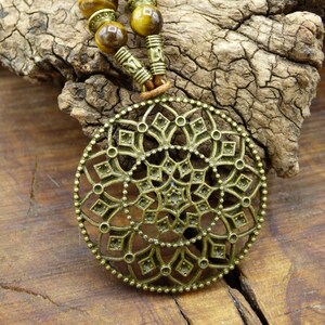 Mandala Blume Tibetische Anhänger Kette Tigerauge Edelstein HIPPIE GOA Boho Tibet Ethno Nature Bild 3