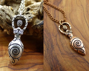 Spiral Goddess Pendant Necklace Woman Pregnant Protection ~ Silver ~HIPPIE ~GOA ~Boho ~Tibet ~Ethno ~Nature ~Esoteric