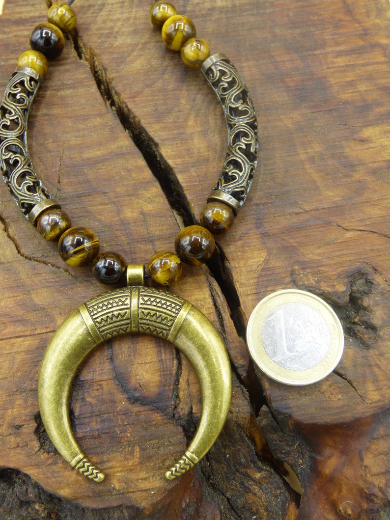 Mond Tigerauge Edelstein Kette HIPPIE GOA Boho Tibet Ethno Nature Bild 8