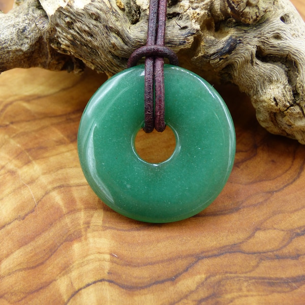 Aventurine ~ Gemstone Donut Necklace Green Protection Nature Goa HIPPIE Healing Stone Crystals Pendant Man Woman Child Gift He Her Brother Sister