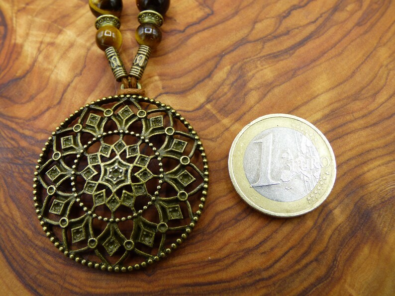 Mandala Blume Tibetische Anhänger Kette Tigerauge Edelstein HIPPIE GOA Boho Tibet Ethno Nature Bild 8