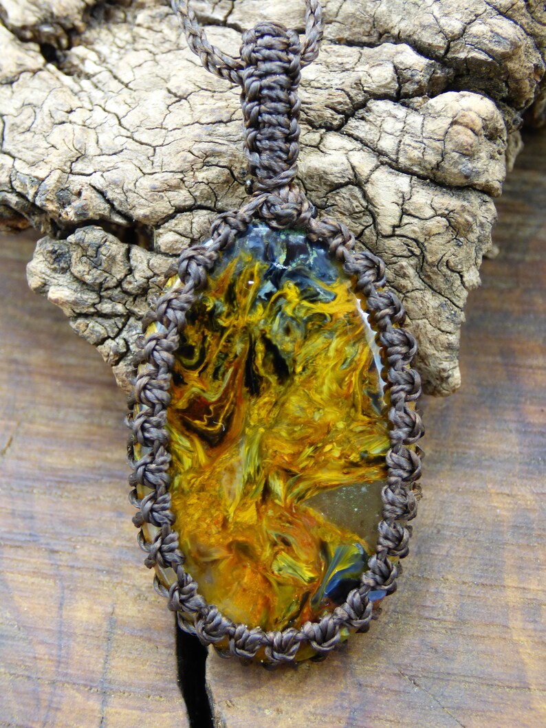Pietersite Golden ~ macrium Gemstone Necklace ~ Hippie ~ Goa ~ Boho ~ Ethno ~ Nature ~ Healing Stone ~ Flash ~ Fire ~ river ~ Flash ~ rarity