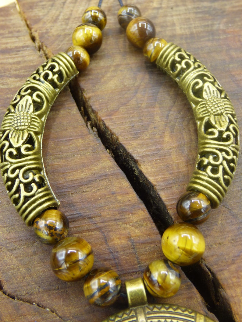 Mond Tigerauge Edelstein Kette HIPPIE GOA Boho Tibet Ethno Nature Bild 2