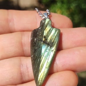 Labradorite Arrow Viking Men&#39;s Necklace Gift Him Friend Gemstone Necklace Blue Shimmer Natural Rarity Healing Stone Crystal GOA Boho Tibet Ethno