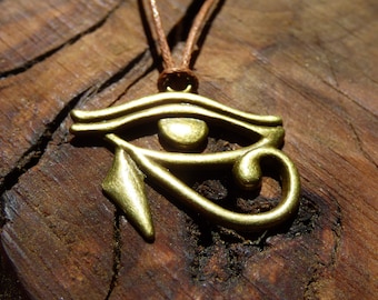 Eye of Horus ~ Antique Bronze Necklace HIPPIE GOA Boho Tibetan Ethnic Nature Vintage Illuminati Chakra Gift Brother Friend Son Small