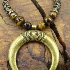 Mond Tigerauge Edelstein Kette HIPPIE GOA Boho Tibet Ethno Nature Bild 5