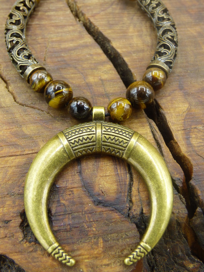 Mond Tigerauge Edelstein Kette HIPPIE GOA Boho Tibet Ethno Nature Bild 5