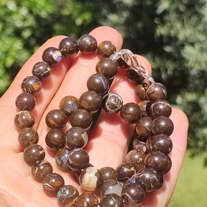 Boulder Opal Australia - Gemstone Beads 8.5 mm Necklace Meditation Prayer Beads Mantra Boho Healing Stone Chakra Crystal Rare