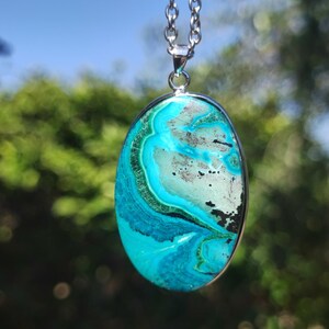 Chrysocolle - 925 Sterling Silver Gemstone Necklace Natural Blue Protection Rarity Healing Stone Crystal Man Woman He She Gift Friend Brother Father