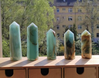 Lemurisk akvatin / Onyxblå (Aragonitkalcit) ~ Kristallpunktsspira Torn Obelisk ~ Magisk ädelstensdekoration Massagestav Hippie Healing Stone