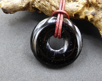 Turmalina / Schörl A ~ Colar de pedras preciosas HIPPIE GOA Boho Tibete Etno Natureza Rosquinha Símbolo de proteção ~ Pedra de cura Energia dos chakras Homem negro Mulher