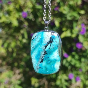 Chrysocolle - 925 Sterling Silver Gemstone Necklace Natural Blue Protection Rarity Healing Stone Crystal Man Woman He She Gift Friend Brother Father