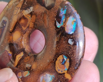 Boulder Opal AAA *Rarität* Sammlerstück Donut Kette Queenland Australien Goa Hippie Boho Schmuck Natürlich Schutzsymbol Heilstein Anhänger