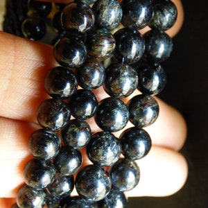 Arfvedsonite - Gemstone Bracelet Stretch Black Beads Hippie Boho Ethno Indie Nature Healing Stone Energy Chakra Rarity Astrophylite Rarity