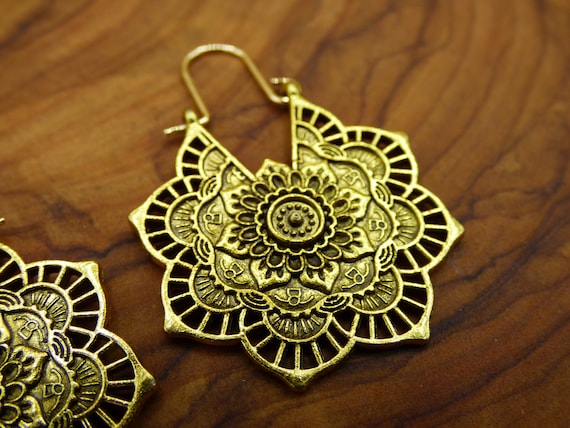Mandala Flower Earrings Gold or Silver goa hippie vintage india boho ethno sun Etsy Canada