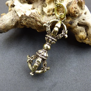 Vajra Dorje Tibetan Pendant Gold Brass Lucky Chain Men Buddhism ~Goa ~Hippie ~Boho ~Vintage ~Ethno Psy Amulet Clothing Jewelry