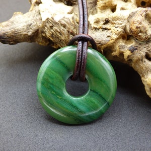Africa Jade 30 mm ~ Gemstone Donut Necklace Green Natural Goa HIPPIE Healing Stone Crystals Pendant Man Woman Child Gift He She Brother Sister